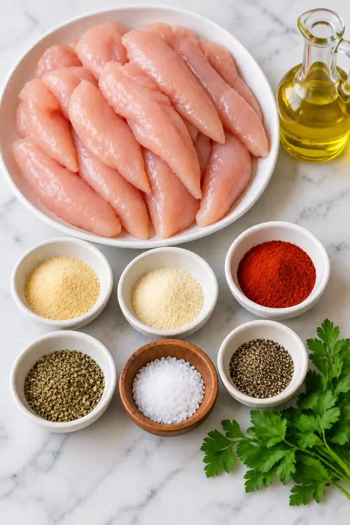 Easy air fryer chicken tenderloins with golden edges and a savory herb seasoning. These gluten-free chicken tenders are prepared without breadcrumbs.