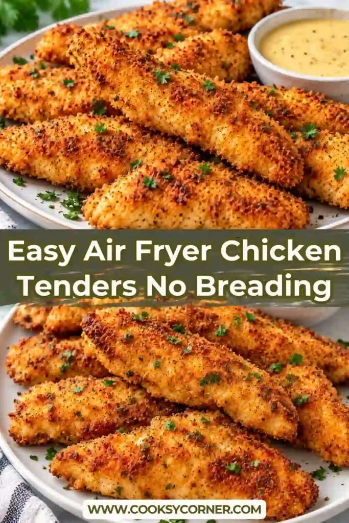 Air Fryer Chicken Tenders No Breading with a golden seasoned exterior and fresh parsley. These juicy chicken tenderloins are cooked with olive oil, garlic, paprika, and Italian herbs.