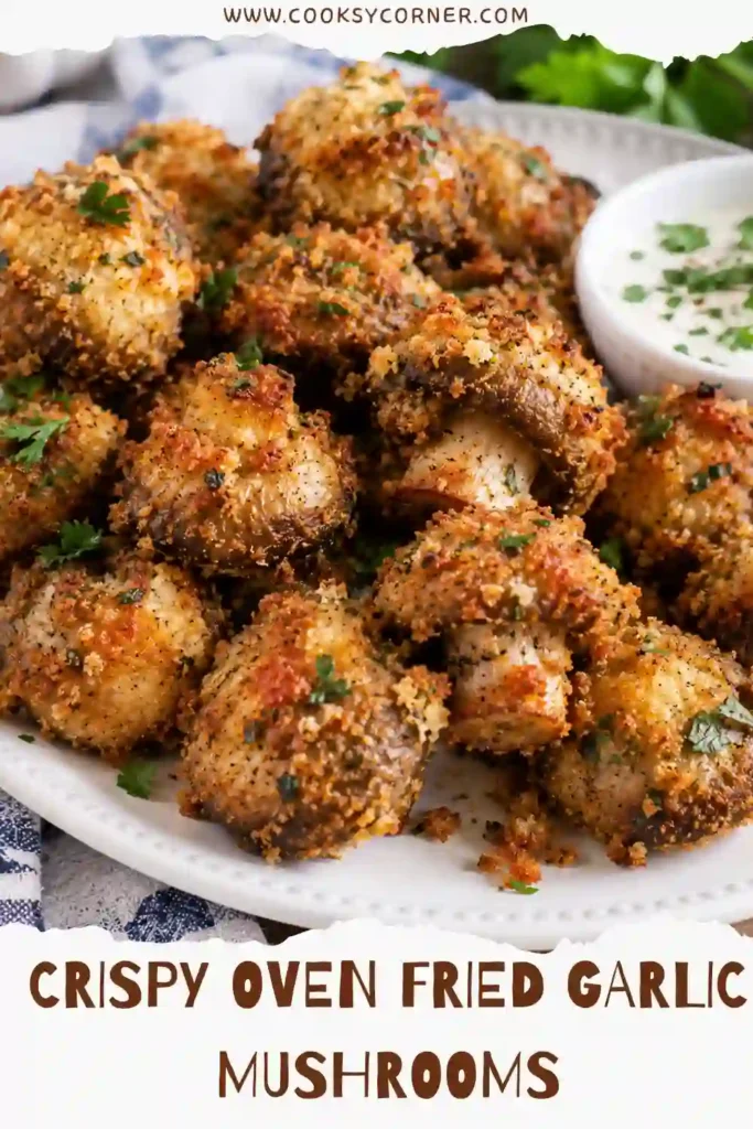 Crispy garlic mushrooms baked until golden brown with a flavorful almond flour coating. The tender oven baked mushrooms make an easy savory appetizer or side dish.