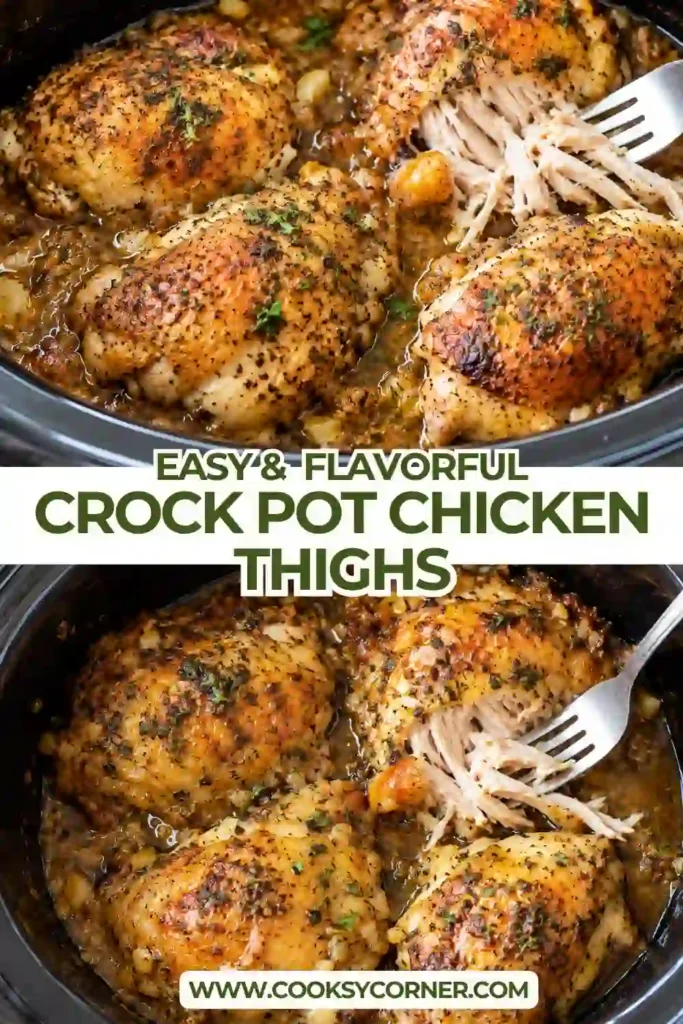 Crock Pot Chicken Thighs coated in a glossy honey garlic sauce and topped with fresh parsley. These tender slow cooker chicken thighs make an easy family dinner.