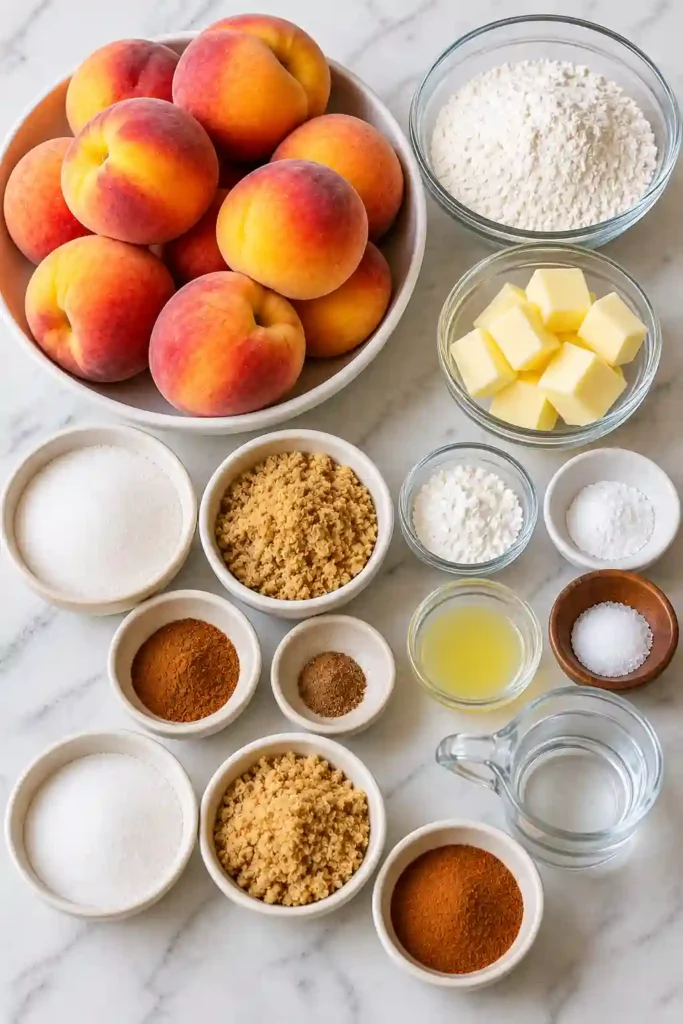 Classic Southern peach cobbler with a golden buttery crust and bubbling fresh peach filling. The easy summer dessert features ripe peaches with cinnamon, nutmeg, and brown sugar.