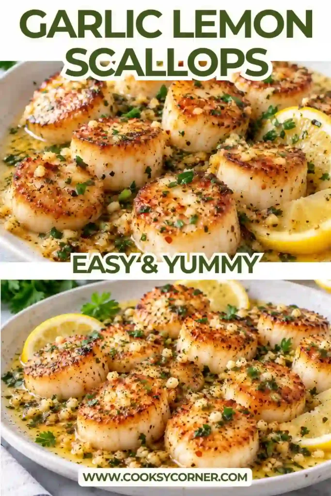 Garlic Lemon Scallops pan seared until golden and coated with a rich garlic butter sauce. Fresh lemon adds a bright finish to this easy seafood recipe.
