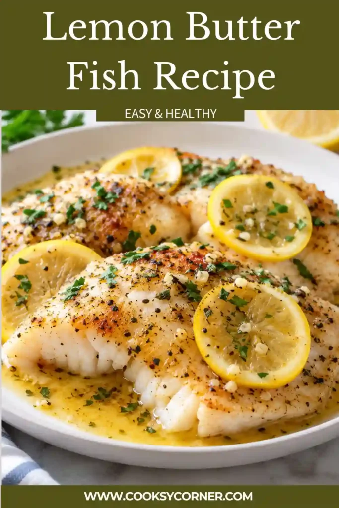 Golden pan-seared Lemon Butter Fish topped with fresh herbs and lemon. This easy white fish recipe features tender, flaky fillets coated in buttery citrus sauce.
