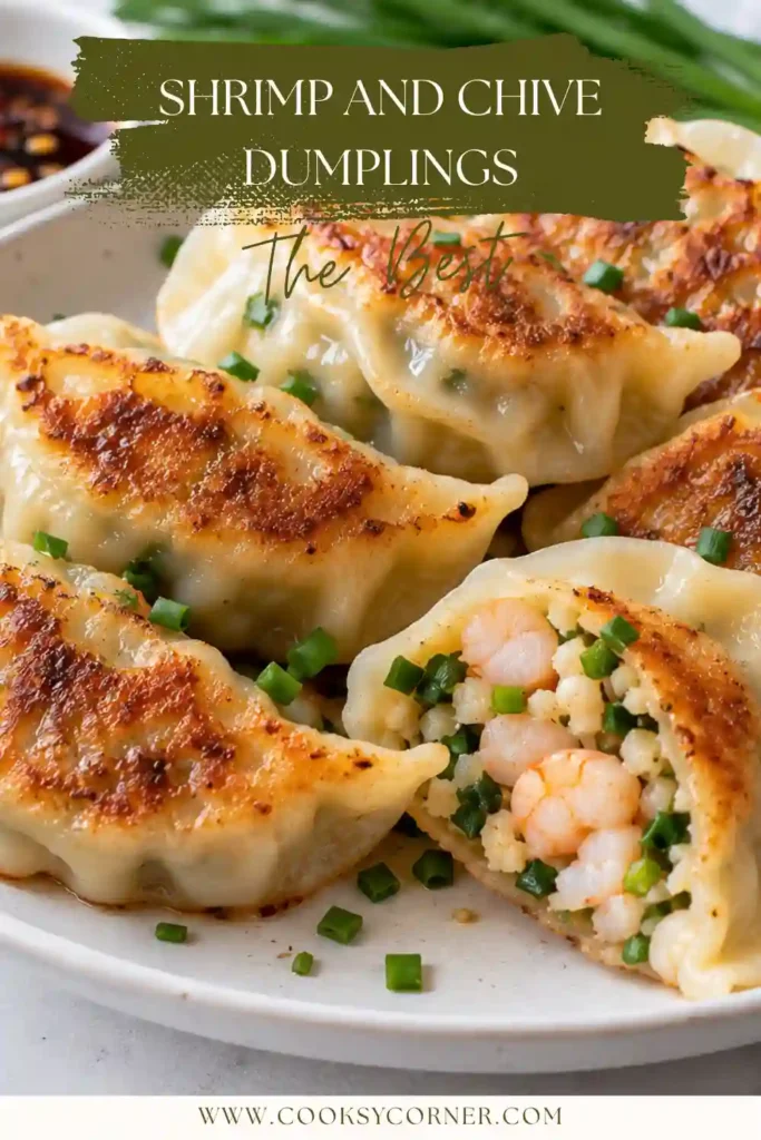 Homemade Shrimp and Chive Dumplings with crispy wonton wrappers and a tender seafood filling. Fresh chives and soy vinegar sauce complete the Chinese-inspired appetizer.